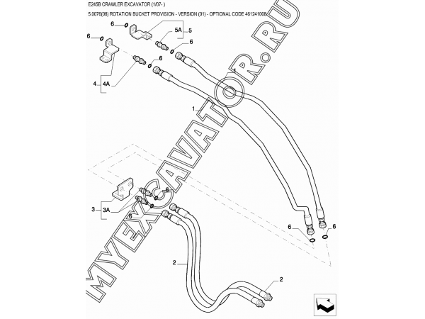 Гидросистема/ROTATION BUCKET PROVISION - VERSION (01) - OPTIONAL CODE 461241008 New Holland E245B