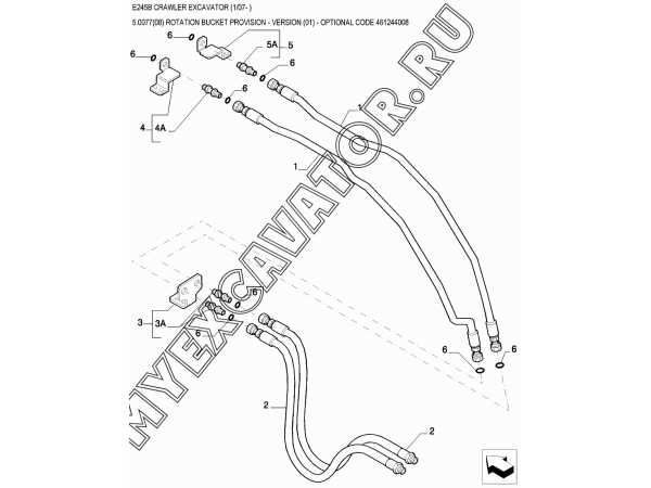 Гидросистема/ROTATION BUCKET PROVISION - VERSION (01) - OPTIONAL CODE 461244008 New Holland E245B