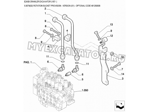 Гидросистема/ROTATION BUCKET PROVISION - VERSION (01) - OPTIONAL CODE 461250008 New Holland E245B