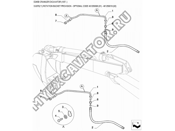 Гидросистема/ROTATION BUCKET PROVISION - OPTIONAL CODE 461250008 (01) - 461250018 (02) New Holland E245B