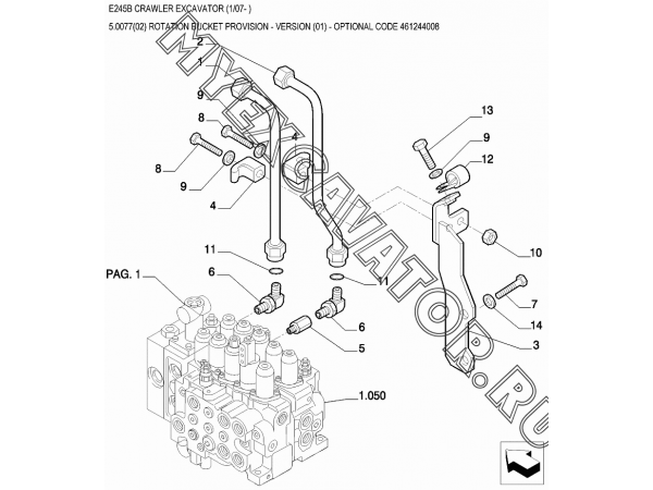 Гидросистема/ROTATION BUCKET PROVISION - VERSION (01) - OPTIONAL CODE 461244008 New Holland E245B