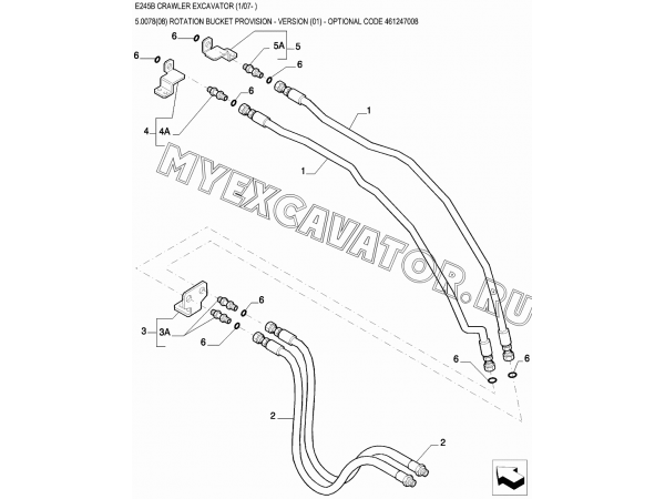 Гидросистема/ROTATION BUCKET PROVISION - VERSION (01) - OPTIONAL CODE 461247008 New Holland E245B