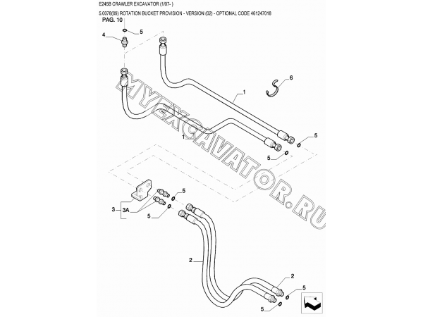 Гидросистема/ROTATION BUCKET PROVISION - VERSION (02) - OPTIONAL CODE 461247018 New Holland E245B