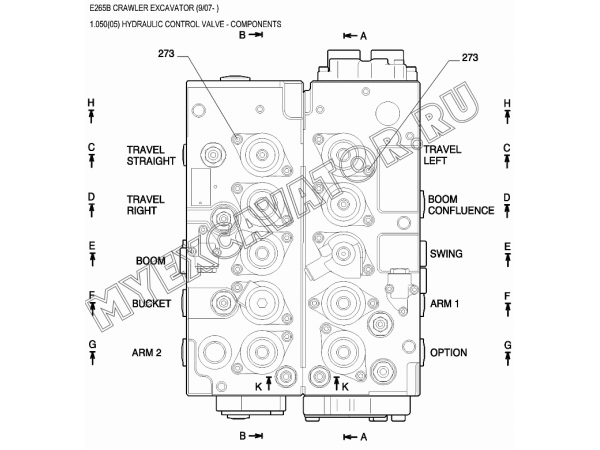 Гидрораспределитель/HYDRAULIC CONTROL VALVE - COMPONENTS New Holland E265B