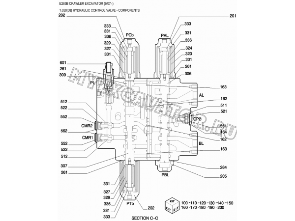 Гидрораспределитель/HYDRAULIC CONTROL VALVE - COMPONENTS New Holland E265B