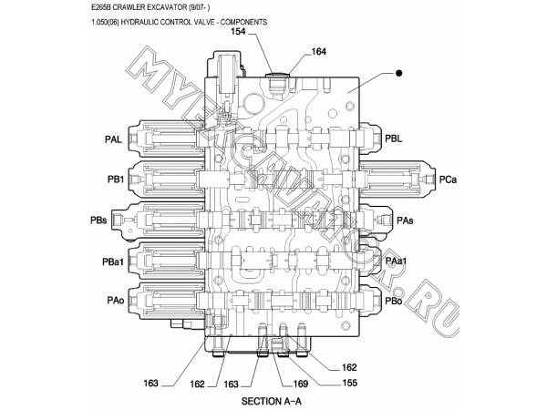 Гидрораспределитель/HYDRAULIC CONTROL VALVE - COMPONENTS New Holland E265B