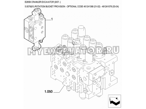 Гидросистема/ROTATION BUCKET PROVISION - OPTIONAL CODE 461241068 (01-02) - 461241078 (03-04) New Holland E265B