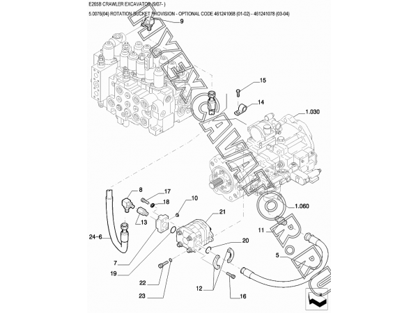 Гидросистема/ROTATION BUCKET PROVISION - OPTIONAL CODE 461241068 (01-02) - 461241078 (03-04) New Holland E265B