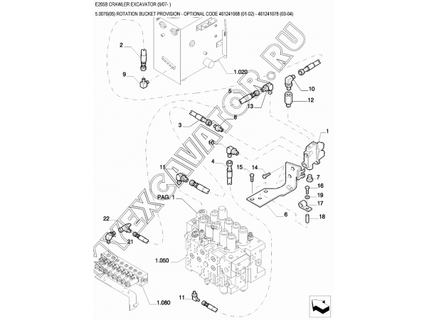 Гидросистема/ROTATION BUCKET PROVISION - OPTIONAL CODE 461241068 (01-02) - 461241078 (03-04) New Holland E265B