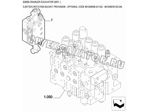 Гидросистема/ROTATION BUCKET PROVISION - OPTIONAL CODE 461245008 (01-02) - 461245018 (03-04) New Holland E265B