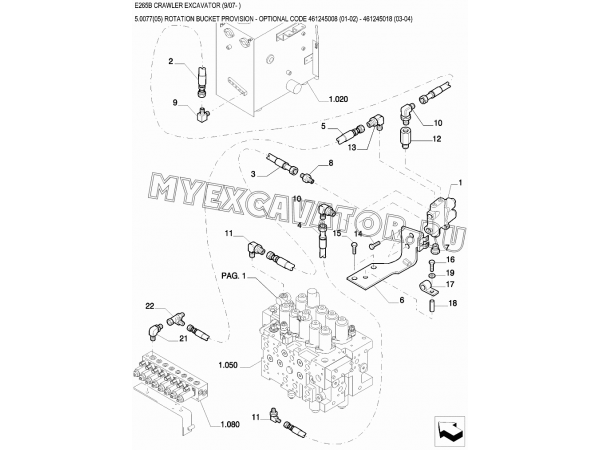Гидросистема/ROTATION BUCKET PROVISION - OPTIONAL CODE 461245008 (01-02) - 461245018 (03-04) New Holland E265B