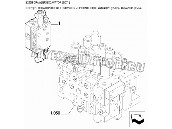 Гидросистема/ROTATION BUCKET PROVISION - OPTIONAL CODE 461247028 (01-02) - 461247038 (03-04) New Holland E265B