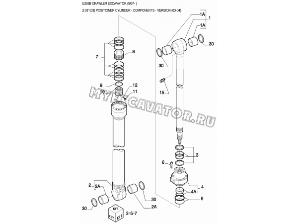 Гидроцилиндр/POSITIONER CYLINDER - COMPONENTS - VERSION (03-04) New Holland E265B Гидроцилиндр/POSITIONER CYLINDER - COMPONENTS - VERSION (03-04) New Holland E265B
