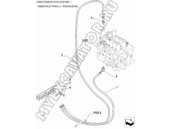 Трубопроводы управления/PILOT PIPING (1) - VERSION (03-04) New Holland E265B Трубопроводы управления/PILOT PIPING (1) - VERSION (03-04) New Holland E265B
