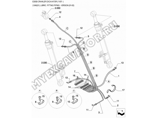 Трубопроводы смазочные/LUBRIC. FITTING PIPING - VERSION (01-02) New Holland E305B