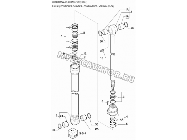 Гидроцилиндр/POSITIONER CYLINDER - COMPONENTS - VERSION (03-04) New Holland E305B