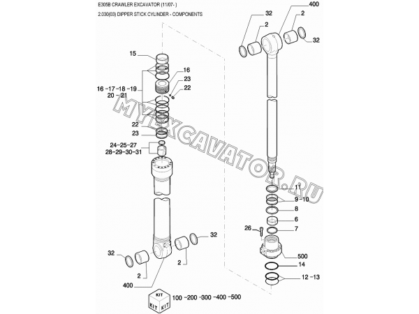 Гидроцилиндр/DIPPER STICK CYLINDER - COMPONENTS New Holland E305B