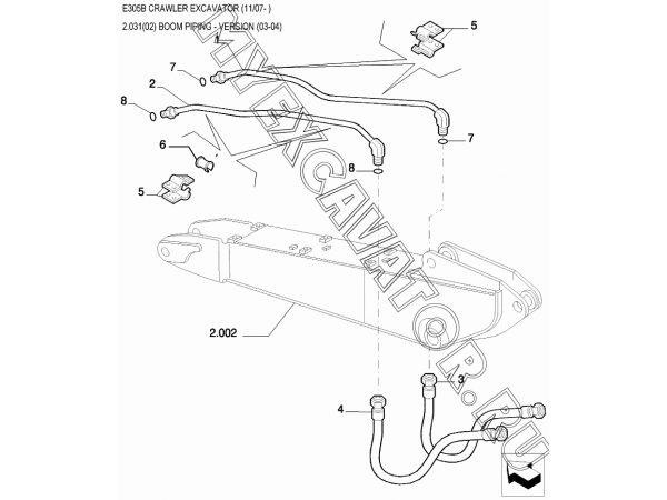Трубопроводы стрелы/BOOM PIPING - VERSION (03-04) New Holland E305B