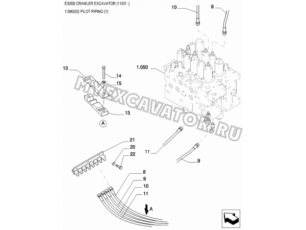 Трубопроводы управления/PILOT PIPING (1) New Holland E305B