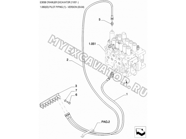 Трубопроводы управления/PILOT PIPING (1) - VERSION (03-04) New Holland E305B