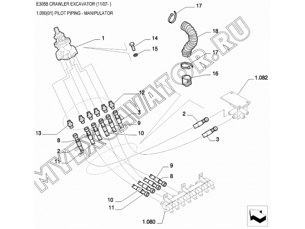Трубопроводы управления/PILOT PIPING - MANIPULATOR New Holland E305B