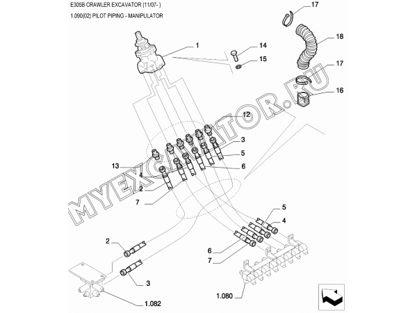 Трубопроводы управления/PILOT PIPING - MANIPULATOR New Holland E305B