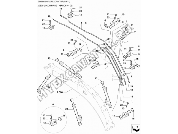 Трубопроводы стрелы/BOOM PIPING - VERSION (01-02) New Holland E305B