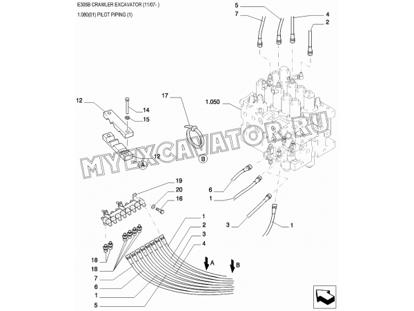 Трубопроводы управления/PILOT PIPING (1) New Holland E305B