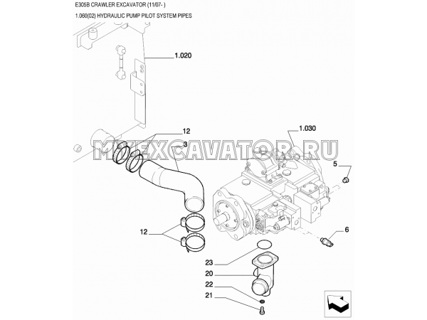 Трубопроводы/HYDRAULIC PUMP PILOT SYSTEM PIPES New Holland E305B