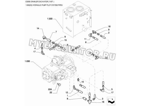 Трубопроводы/HYDRAULIC PUMP PILOT SYSTEM PIPES New Holland E305B