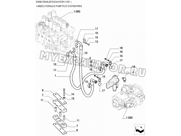 Трубопроводы/HYDRAULIC PUMP PILOT SYSTEM PIPES New Holland E305B