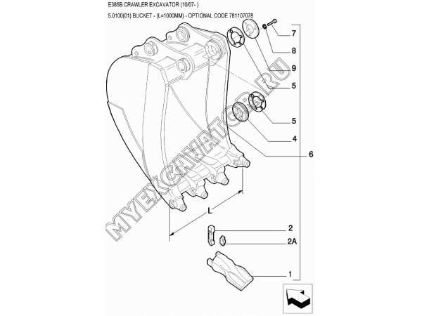 Ковш/BUCKET - (L=1000MM) - OPTIONAL CODE 781107078 New Holland E385B