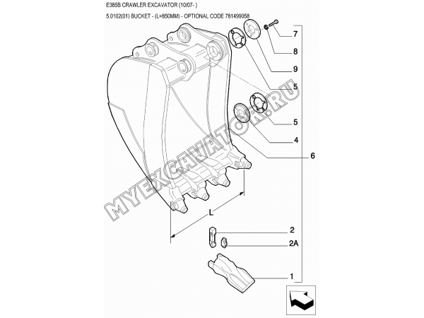 Ковш/BUCKET - (L=850MM) - OPTIONAL CODE 781499058 New Holland E385B