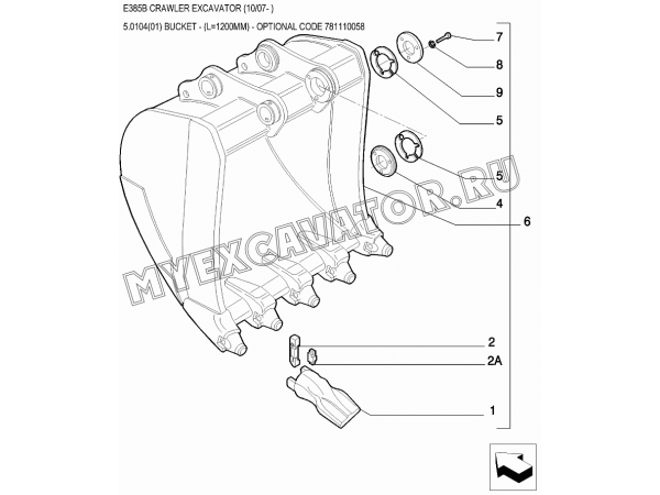 Ковш/BUCKET - (L=1200MM) - OPTIONAL CODE 781110058 New Holland E385B