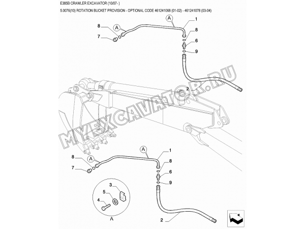Гидросистема/ROTATION BUCKET PROVISION - OPTIONAL CODE 461241068 (01-02) - 461241078 (03-04) New Holland E385B