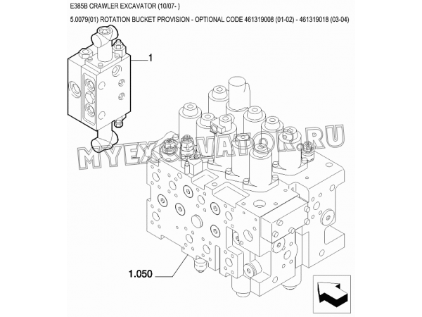 Гидросистема/ROTATION BUCKET PROVISION - OPTIONAL CODE 461319008 (01-02) - 461319018 (03-04) New Holland E385B