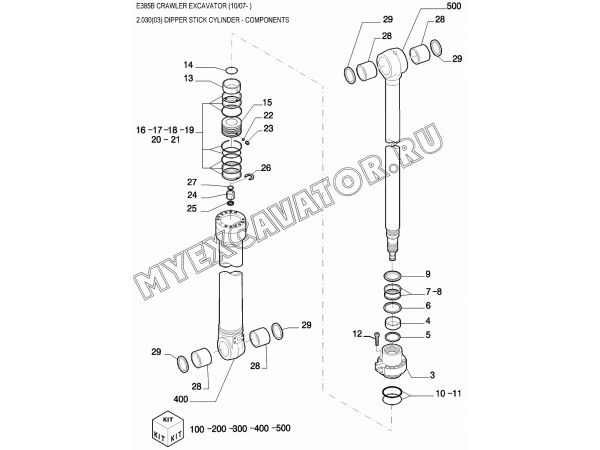 Гидроцилиндр/DIPPER STICK CYLINDER - COMPONENTS New Holland E385B