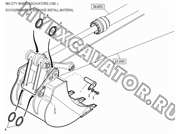 Рабочее оборудование/BACKHOE INSTALL.MATERIAL 63.010(2989645000) New Holland MH City