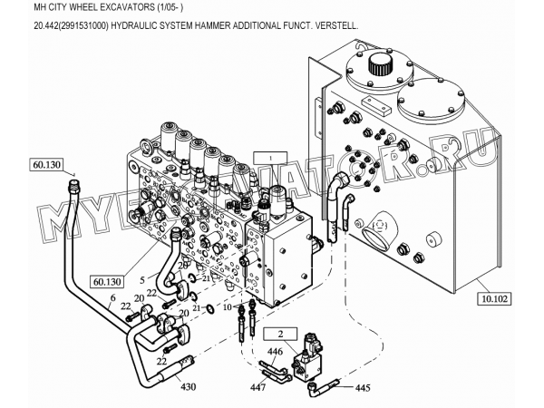 Гидросистема/HYDRAULIC SYSTEM HAMMER ADDITIONAL FUNCT. VERSTELL. 20.442(2991531000) New Holland MH City