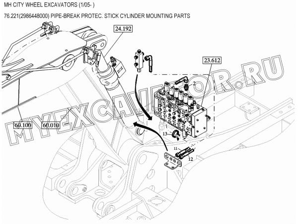 Гидросистема/PIPE-BREAK PROTEC. STICK CYLINDER MOUNTING PARTS 76.221(2986448000) New Holland MH City