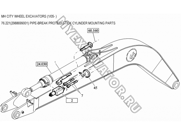 Гидросистема/PIPE-BREAK PROTEC. STICK CYLINDER MOUNTING PARTS 76.221(2988699001) New Holland MH City
