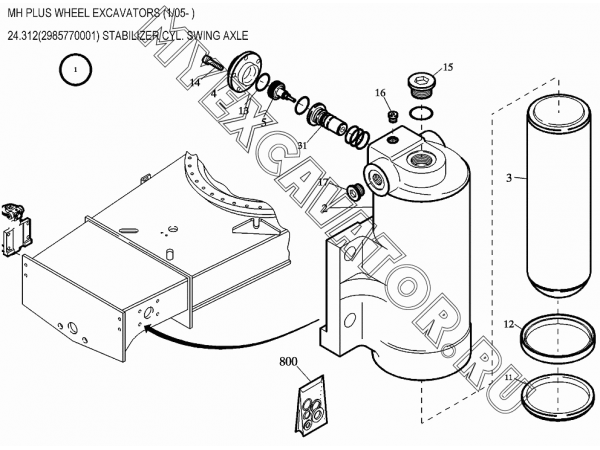 Гидросистема/STABILIZER CYL. SWING AXLE 24.312(2985770001) New Holland MH Plus