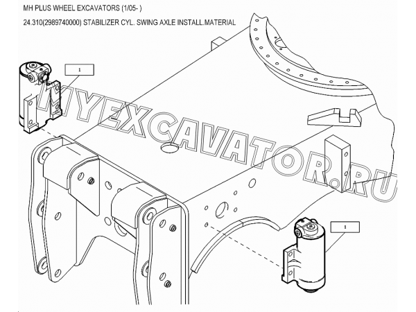 Гидросистема/STABILIZER CYL. SWING AXLE INSTALL.MATERIAL 24.310(2989740000) New Holland MH Plus