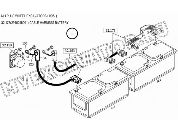 Жгуты проводов/CABLE HARNESS BATTERY 32.173(2945298001) New Holland MH Plus