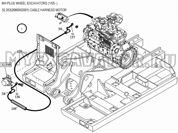 Жгуты проводов/CABLE HARNESS MOTOR 32.253(2986662001) New Holland MH Plus