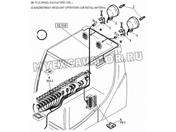 Освещение/HEADLIGHT OPERATORS CAB INSTALL.MATERIAL 32.520(2985798001) New Holland MH Plus