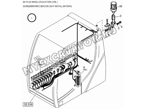 Установка проблескового маячка/BEACON LIGHT INSTALL.MATERIAL 32.850(2985674001) New Holland MH Plus