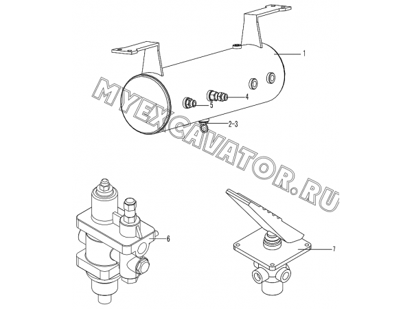 Ресивер, воздухоосушитель, тормозной клапан/AIR RESERVOIR, BRAKE CONTROL VALVE, AIR DRYER SDLG LG953