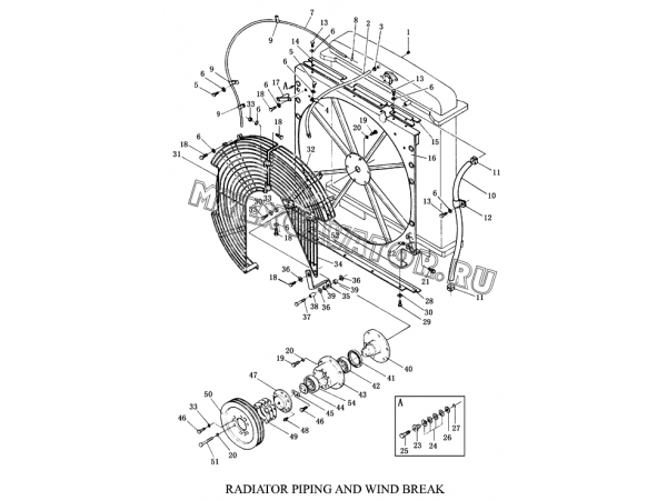 Трубопроводы охлаждения, привод и решетка вентилятора/RADIATOR PIPING AND WIND BREAK Shantui SD23