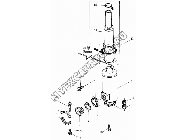 Глушитель/Exhaust pipe muffler 6710-13-4000-1 Shantui SD32